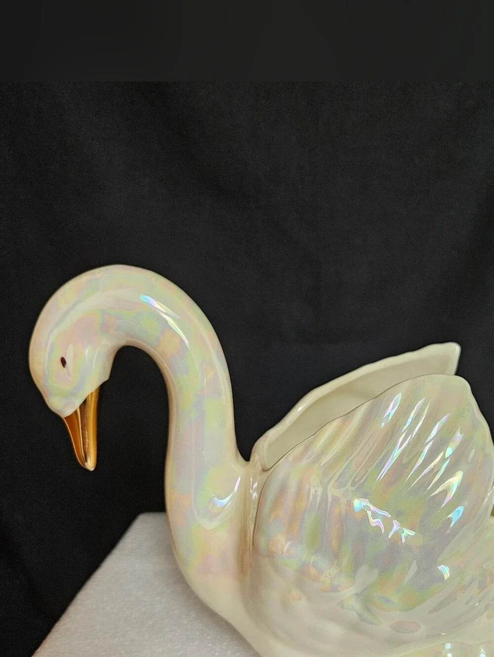 Iridescent Ceramic Swan Planter with Gold Beak